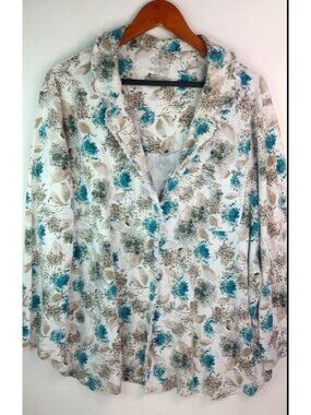 Cabernet 2X Turquoise Taupe Flannel Sleep Top Plus
